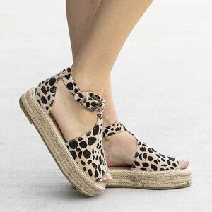 ❤️ 283 BellaMarie Moira Animal Print Brown Leopard Ankle-Strap Espadrille Sandal